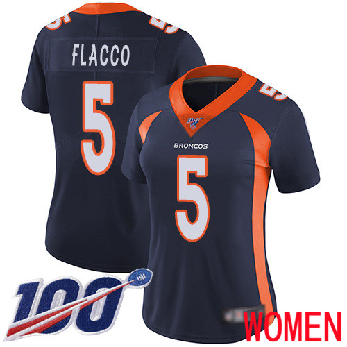Women Denver Broncos #5 Joe Flacco Navy Blue Alternate Vapor Untouchable Limited Player 100th Season Football NFL Jersey